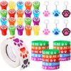 Skylety 58 Pcs Dog Paw Print Party Favors Set, Paw Print Stamps Rubber Silicone Bracelets Sticker Keychain, Puppy Birthday Party Favors Patrol Supplies, Gift Bag Stuffer (Multi Colors)