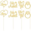 Gyufise 12Pcs He Asked She Said Yes Centerpiece Sticks Double Sided Love Heart I Do Ring Table Centerpiece Sticks for Wedding Engagement Bridal Theme Party Supplies Gold