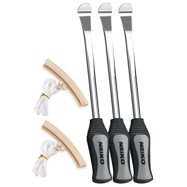 NEIKO 20600A Tire Spoon Levers, Repair Tool Kit, 11 1/2-Inch Hardened Steel Irons, 2 Rim Protectors, 5-Piece Tire Levers Set, Tire Changing Tool, Small Tire Tools