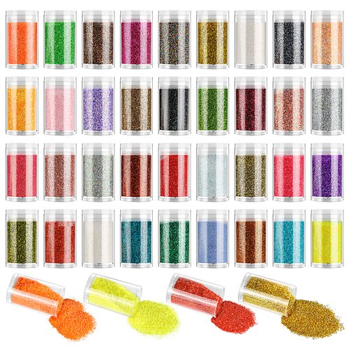 Extra Fine Glitter, Set of 36 Colors Holographic Cosmetic Glitter, Body Nail Arts Face Hair Eye Lip Gloss Makeup Glitter, Slime, Tumbler and Epoxy Resin Crafts Loose Glitter Powder Shaker
