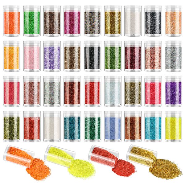 Extra Fine Glitter, Set of 36 Colors Holographic Cosmetic Glitter, Body Nail Arts Face Hair Eye Lip Gloss Makeup Glitter, Slime, Tumbler and Epoxy Resin Crafts Loose Glitter Powder Shaker
