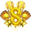 9pcs Softball Balloons, Softball Birthday Number Mylar Foil Balloon Softball Birthday Party Supplies Softball Birthday Decorations (8th)