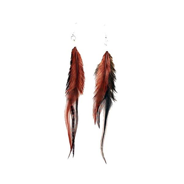 Mia Feather Earrings-Brown Color-3 Natural Feathers Approximately 5" Long Per Earring-For Pierced Ears
