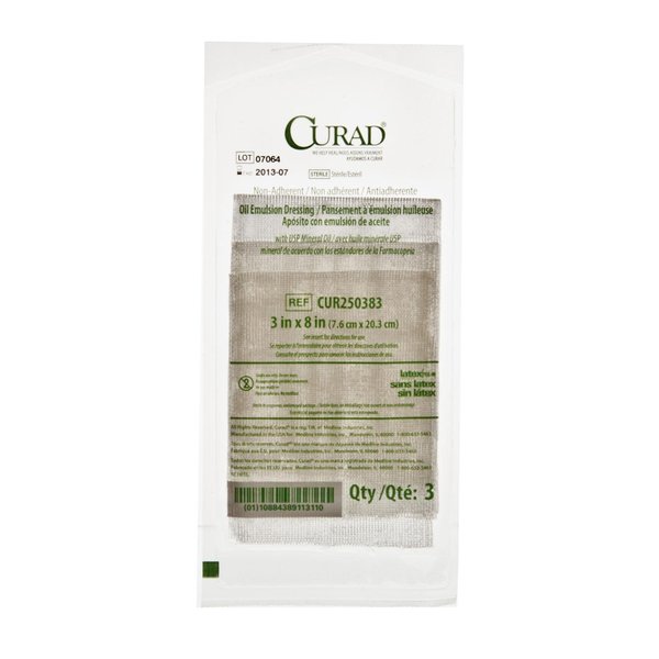 CURAD Sterile Non-Adherent Oil Emulsion Gauze Dressing, 3" x 8", Perfect fro Wound Care, Pack of 3