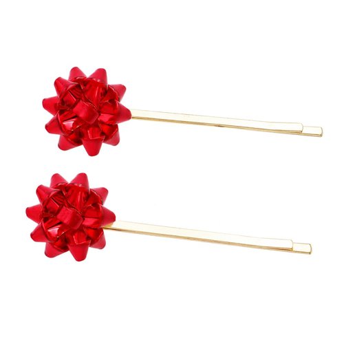 Rosemarie & Jubalee Women's Set of 2 Holiday Birthday Celebration Bow Bobby Pins Barrette Clip Hair Accessories, 3" (Red)