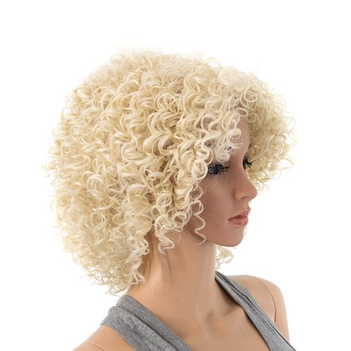 SWACC 12-Inch Short Big Bouffant Curly Wigs for Women Synthetic Heat Resistant Fiber Hair Pieces with Wig Cap (Platinum Blonde)