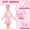 Jecery 18 Pcs Spa Party Supplies for Girls 6 Satin Kimono Robe 6 Spa Headband 6 Disposable Foam Pedicure Slippers (Pink,Size 8)