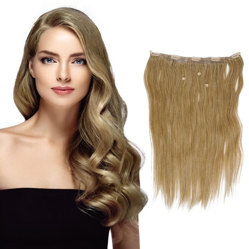 Skinny Weft 18" Halo Hair Extensions by Everlong, Hidden Invisible Wire Remy Human Hair with 5-Clip Quadruple Silicone-Pressed Wefts, 100g, 1846 French Toast