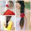 Yonchic 3-Piece Rose Satin Silk Scrunchies, Flower Elastics Hair Tie for Women Jewelry Rubber Band Ponytail Holders for Girls, Hair Accessories (Red, Black)