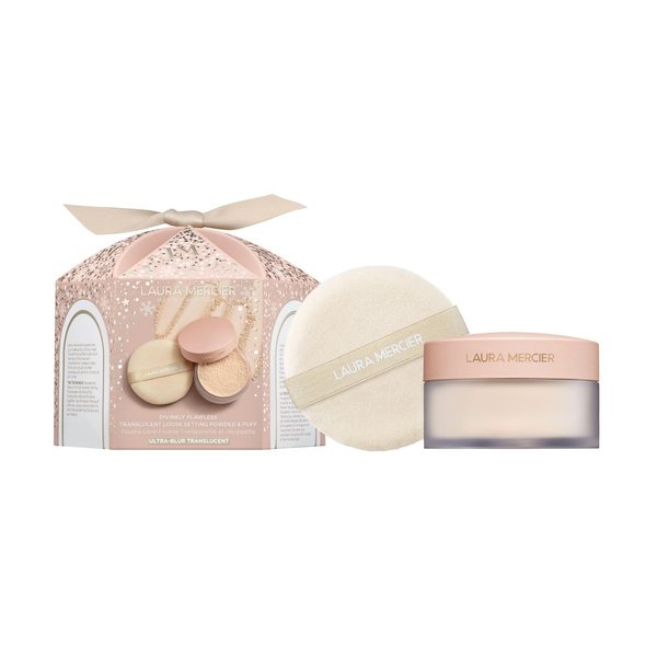 Laura Mercier Translucent Loose Setting Powder Ultra-Blur & Puff Set Divinely Flawless: Talc-Free, Long Lasting, Best for Normal to Dry + Mature Skin, Hyaluronic Acid Infused, Translucent