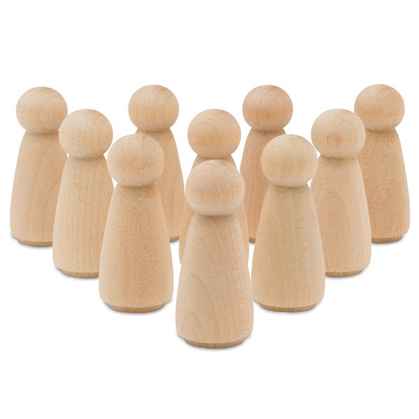 Wood Peg Dolls Unfinished 2 inch, Mom/Angel Shape, Pack of 100 Birch Wooden Peg People for Crafting, Miniature Figures, and Small World Play