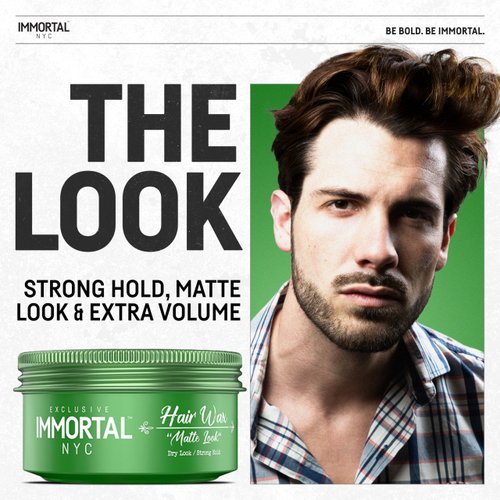 Immortal NYC Matte Look Hair Wax - 8 out of 9 Holding Ability, Matte Finish - All Natural Water-Based Hair Wax for Men - No Residue, All Hair Types