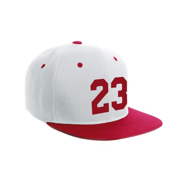 Classic Flat Bill Visor Snapback Hat Custom Color Player Team Numbers, Number 23 Red, White Red Hat