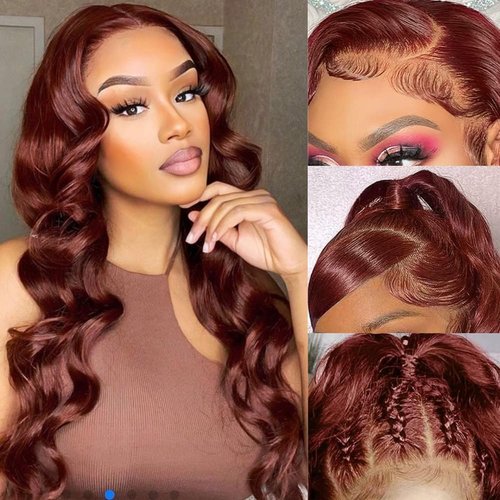220% Density Reddish Brown Lace Front Wigs Human Hair 13x6 Lace Front Wigs Human Hair Pre Plucked Body Wave Glueless wigs Human Hair Auburn Colored HD Lace Frontal Wigs For Women 22inch