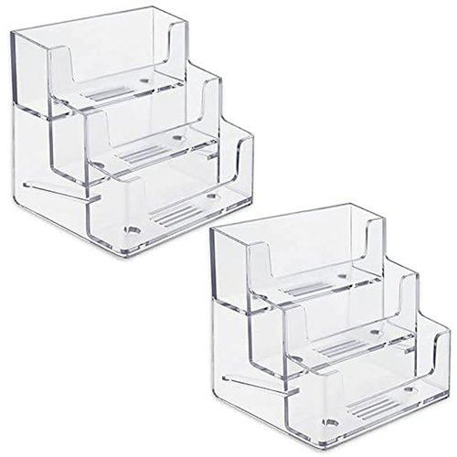 FTOF 3 Pockets Acrylic Business Card Holder Stand Clear Desktop Countertop Office Business Organizer Acrylic Index Card Filling Display for Desk 2 pcs (3 pocket)