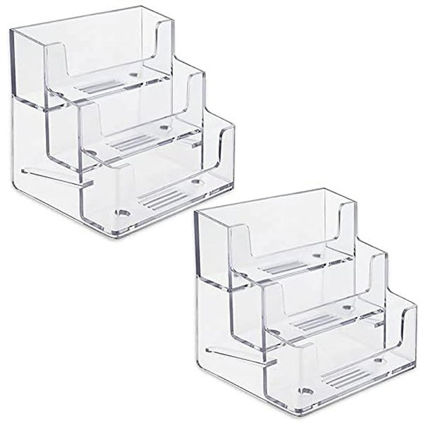 FTOF 3 Pockets Acrylic Business Card Holder Stand Clear Desktop Countertop Office Business Organizer Acrylic Index Card Filling Display for Desk 2 pcs (3 pocket)
