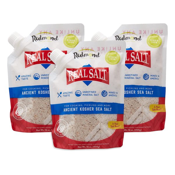 Redmond Real Kosher Salt, 16 Ounce Pouch (3 pack)