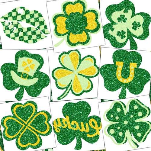30 Pcs St. Patrick's Day Tattoos, St Patricks Day Stickers, St. Patricks Day Accessories, Saint Patricks Day Glitter Irish Leaf Shamrock Temporary Tattoo Sticker for Body Face, Party Favors Decoration