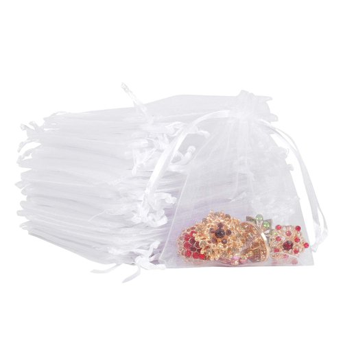 Boshen 100/200PCS Organza Gift Candy Sheer Bags Mesh Jewelry Pouches Drawstring Bulk for Wedding Party Favors Christmas (4" X 6"(100PCS), White)