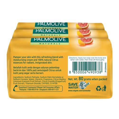 Palmolive Naturals Fresh & Moisture with Citrus & Cream Bar Soap - Pack of 6 (80g x 6) - Imported