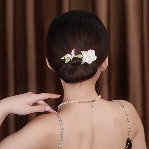 Ins Style Elegant Lazy Hair Curler, Crystal Hair Bun Maker, French Twist Hairstyle Bun Hair Accessories (Peach Blossom)