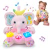 Holaxander Baby Elephant Musical Stuffed Animals Toy with Light-Up Music & Crinkle Sound Paper,Infant Bilingual Early Learning Education Toys,Tummy Time Toys for 0-3-6-12+ Months Boy Girl, Pink
