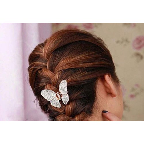 1PC Elegant Butterfly Hairpin Fancy Rhinestones Claw Clip Jaw Clips for Women Lady (White)