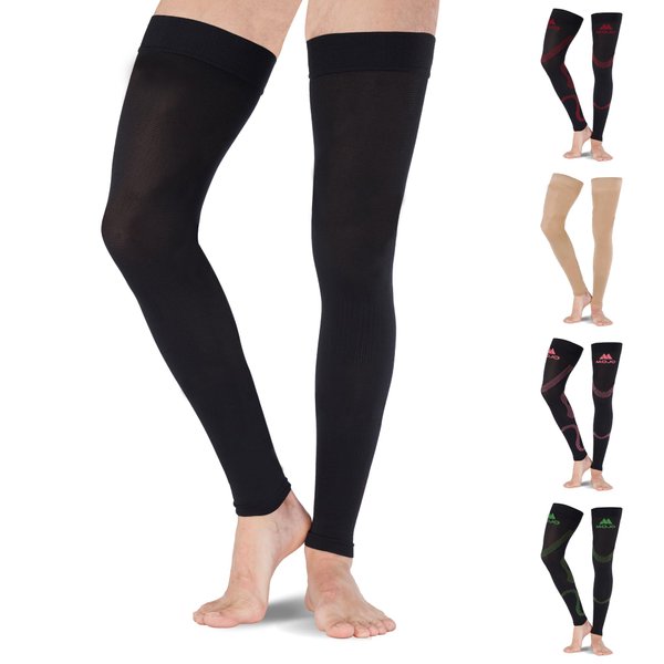Mojo Compression Sports Thigh Sleeve For Hamstring and Quad Injuries For Men and Woman Small Black