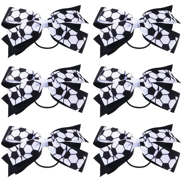 6 Pieces Soccer Hair Bows Accessories Soccer Hair Ties Soccer Hair Bows for Girls Women Soccer Present Players Coaches Teams