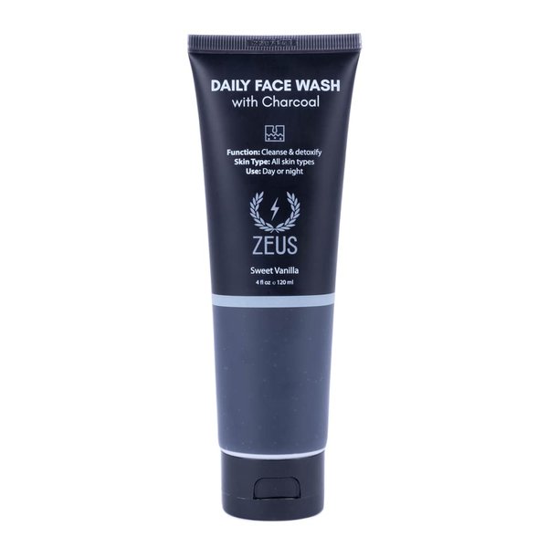 ZEUS Daily Face Wash with Charcoal for Men, Detoxifying Everyday Skin Facial Cleanser, Exfoliating Face Wash for All Skin Types - Made in USA - 4 fl. Oz.