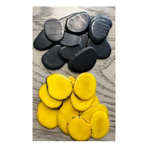 Tagua Beads. 20 Chips. Natural Eco-Friendly Tagua Slices. 10 Black and 10 Yellow Slices. Medium Size: 3x2.5 cm. Approx. Undrilled