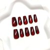 Red Press on Nails Short Coffin Fake Nails Glitter False Nails with Designs Bling Acrylic Nails Press ons Glossy Glue on Nails Cute Artificial Stick on Nails for Women Nails Decorations 24pcs