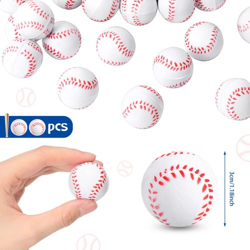 100 Pack Mini Foam Baseballs Bulk for Sport Party Stress Relief Foam Baseballs Small Soft Baseballs for Birthday Game Party Supplies Favors, 1.18 Inch
