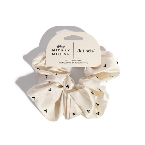 Mickey/Minnie x Kitsch Fabric Rhinestone Scrunchie, Scrunchies for Women, Jumbo Hair Tie for Thick Thin Hair, Hair Scrunchies for Womens Hair, Hair Scrunchies for Girls (Cream)
