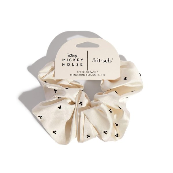 Mickey/Minnie x Kitsch Fabric Rhinestone Scrunchie, Scrunchies for Women, Jumbo Hair Tie for Thick Thin Hair, Hair Scrunchies for Womens Hair, Hair Scrunchies for Girls (Cream)