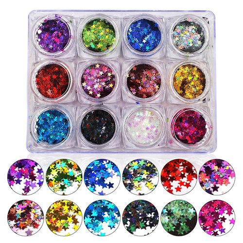 YesLady 12 Colors Laser Star Flakes 3D Nail Holographic Glitter Thin Sequins Manicure Tips
