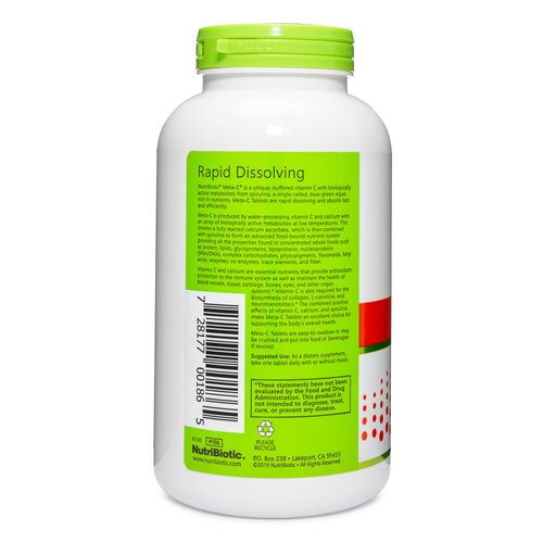 NutriBiotic Meta-C Tablets, 1000 mg Spirulina-Bound Vitamin C, 250 Count | Buffered with Calcium, Biologically Active Spirulina Metabolites & Lemon Bioflavonoids | Antioxidant & Collagen Support