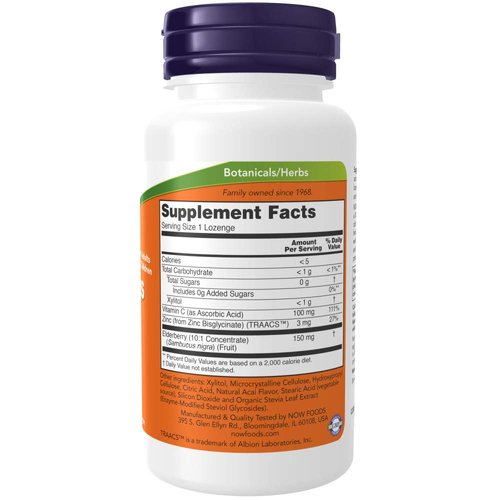 NOW Supplements, Sambucus Zinc-C with Elderberry Concentrate and Vitamin C, 60 Lozenges