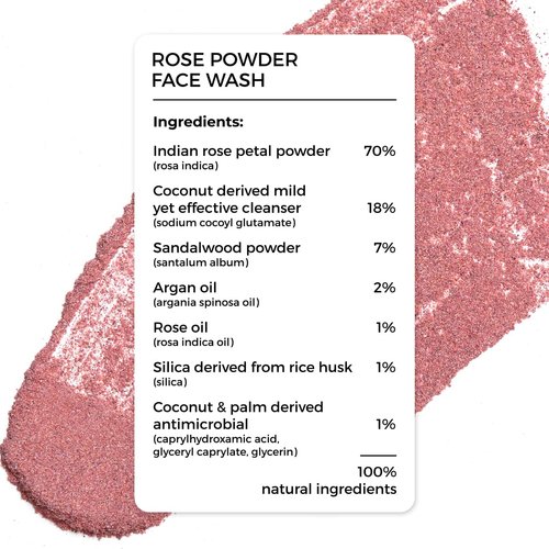 BRILLARE Real Rose Powder Facial Cleanser, Mild Face Exfoliator with Rose Petal Powder & Sandalwood, Paraben & Sulfate-free, Complete Natural Skincare, for Men & Women, 15gm