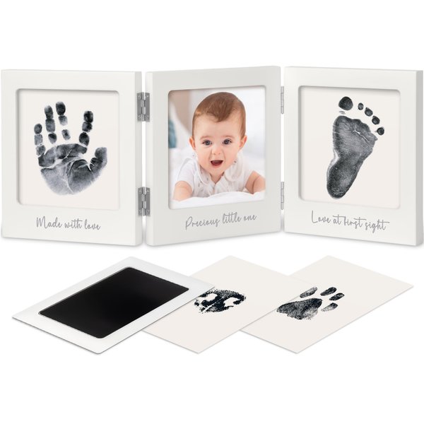 Baby Handprint and Footprint Kit for Newborn Boys & Girls - Inkless Hand and Footprint Maker, Baby Picture Keepsake Frame, New Mom Baby Shower Gifts,Dog Paw Print Kit,Baby Registry (White/Silver)