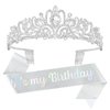 YISSION Birthday Girl Sash & Crown Silver Princess Tiara Crown for Women Girls Happy Birthday Queen Crown & Sash Birthday Tiaras & Crowns for Women Crystal Birthday Headband Birthday Party Decorations