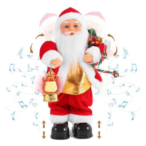 Gfilay Christmas Santa Claus Doll Electric Singing Dancing Toy Twisted Electric Santa Claus Stuffed Plush Toy with Lighting Handheld Lamps for Kids Family Xmas Gift Decorations 12"