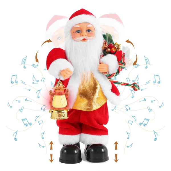 Gfilay Christmas Santa Claus Doll Electric Singing Dancing Toy Twisted Electric Santa Claus Stuffed Plush Toy with Lighting Handheld Lamps for Kids Family Xmas Gift Decorations 12"