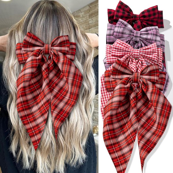 Hair Bows 4 PCS Hair Bows for Women Girls,Big Bows Hair Clips,Bow-knot Hair Clips for Women Thick Hair & Thin Hair,Nonslip Bows Claw Clips for Women, Bow Clips for Women,Hair ribbon