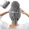 Generic Microfiber Hair Towel Wrap for Women Fast Drying Turbans for Long, Thick, Curly Hair Super Soft Hair Wrap Towels with Elastic Strap(Grey Color Pack of 1), Medium