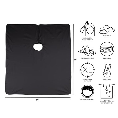 Cricket NeoSupreme All Purpose Hairstylist Cape for Clients Adults, Metal Snap Neck Closure Haircut Hair Color Cape, Black