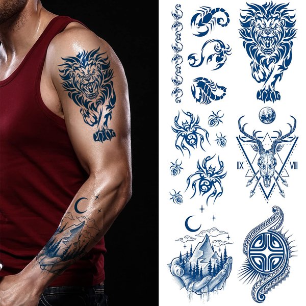 Aresvns Relistic Temporary Tattoo for Men and Women Waterproof Long-Lasting 2-3 Weeks, Semi Permanent Tattoo Classic Scorpion Design Christmas Gift Dark Blue