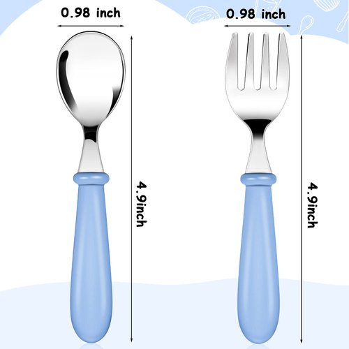 12 Pieces Kids Fork and Spoon Silverware Set Stainless Steel Utensils Flatware Round Handle Utensils Kids Silverware Cutlery Set for Home, Restaurant and Kitchen