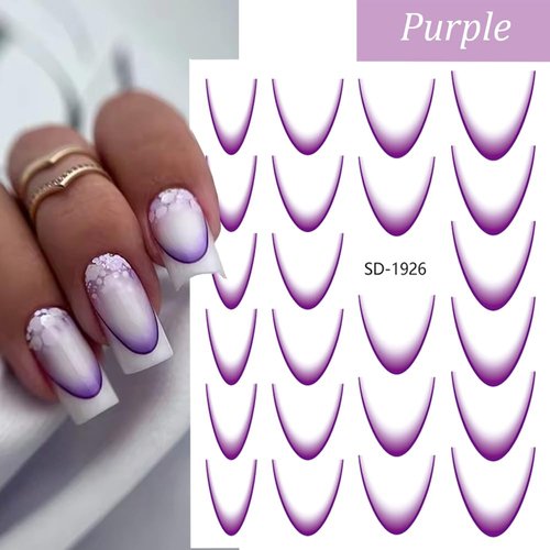 Colorful French Tip Nail Art Stickers Gradient French Line Nail Decals 6PCS Colorful Gradient Stripe Lines Nail Stickers 3D Self-Adhesive Nail Tips Guides for Women DIY Nail Decorations Stencil Tools