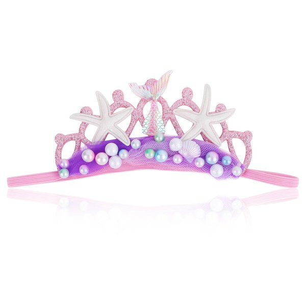 GAFATORY Pink Baby Elastic Headband with Pearl Seashell Starfish Headbands with Veil Fishtails Soft Headwrap Newborn Hair Band Children Hair Accessories